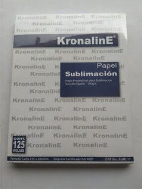 PAPEL KRONALINE  TAMAÑO CARTA  PROFESIONAL PARA SUBLIMACION  SECADO RAPIDO 100 G  PAQUETE CON 125 HOJAS  $ 200.00 M.N.